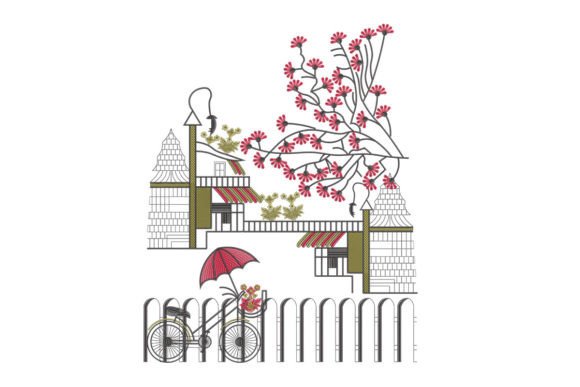 Bicycle in Floral Street: Elegant Embroidery Design