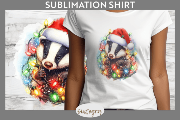 Christmas Badger Entangled in Lights PNG