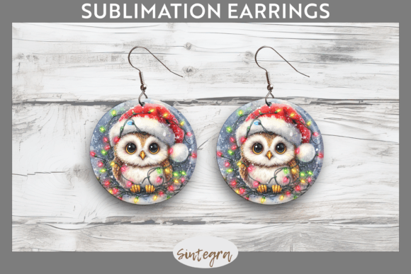 Christmas Owl Tangled in Lights Earrings Design