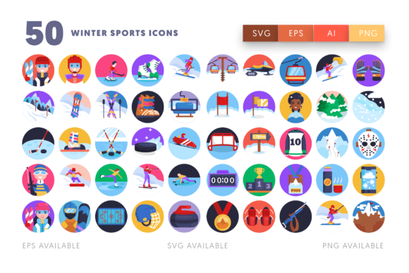 Elevate Your Cold-Season Projects with the 50 Winter Sports Icons Collection