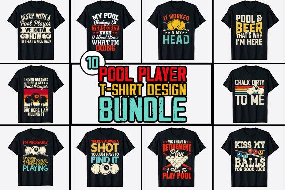 Pool Player T-shirt Design Bundle for POD