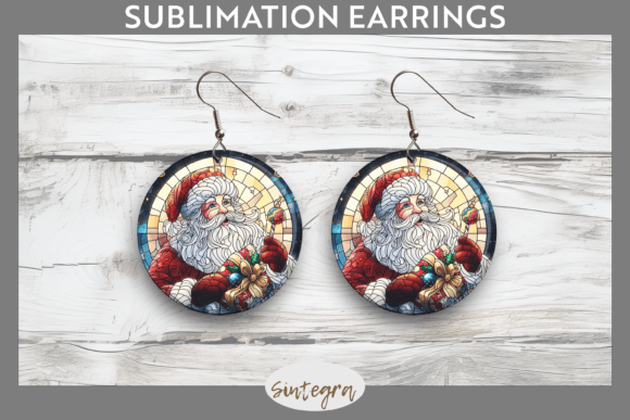 Stained Glass Santa Claus Round Earrings Design